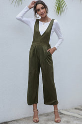 V-Neck Solid Color High Waist Jumpsuit